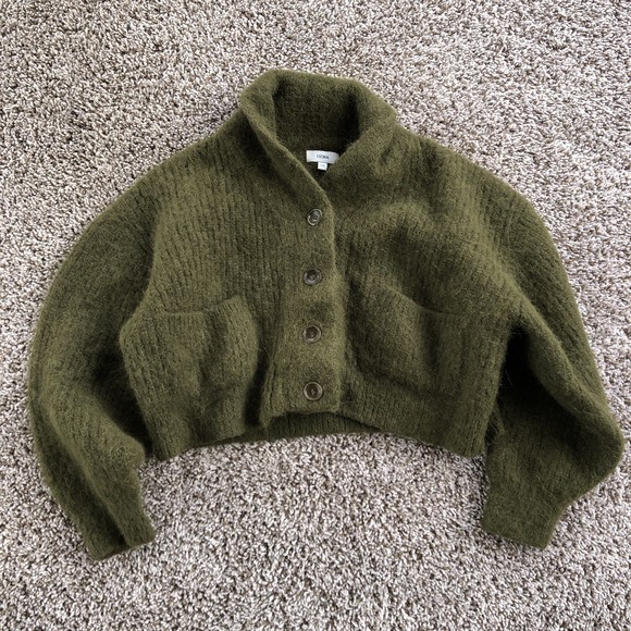 Ozma of California Sweaters - Ozma Of California Cropped Cardigan Sweater Womens XS Olive Green Baby Alpaca